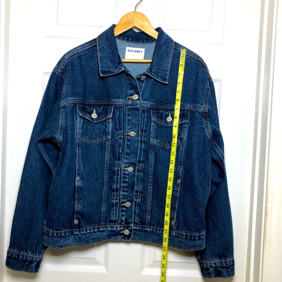 Old Navy 💯 % Cotton Dark Wash Relaxed Classic Button up Denim Jacket Size L - Picture 13 of 15